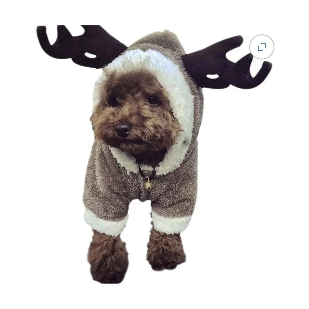 Reindeer Dog Costume – Brown Plush Fleece Christmas Pet Costume Size Small